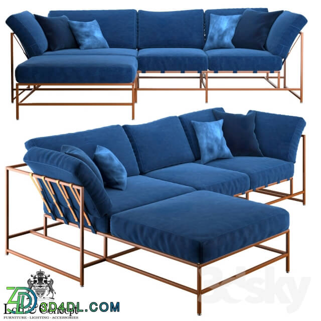 Sofa - Corner sofa Indigo Denim and copper Sectional