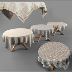 Table - round table with cloth _linen_ lace_ embroidery_ 