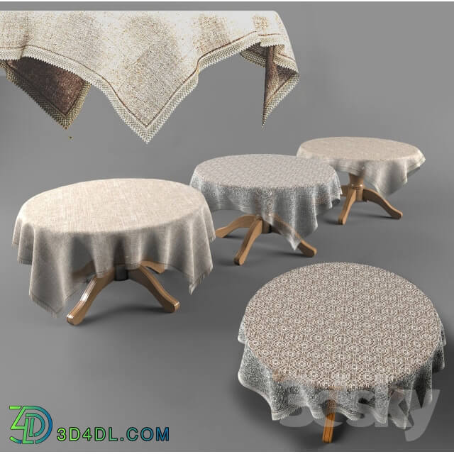 Table - round table with cloth _linen_ lace_ embroidery_