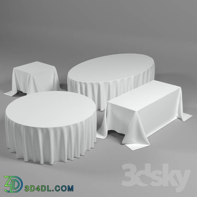 Table - Tablecloths on the floor. 4 forms.