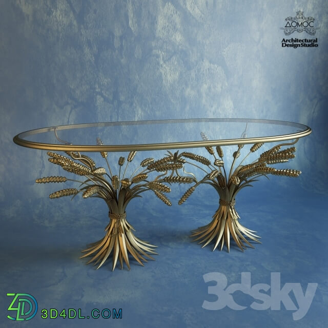 Table - Coco Chanel style wheat coffeetable in glass and gold