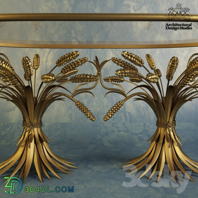 Table - Coco Chanel style wheat coffeetable in glass and gold