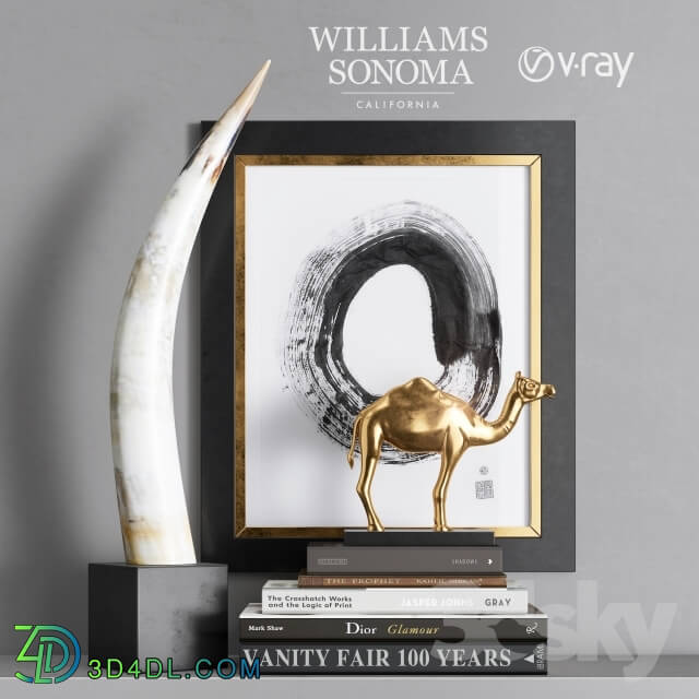 Decorative set - William Sonoma - Yak Horn On Black Stand