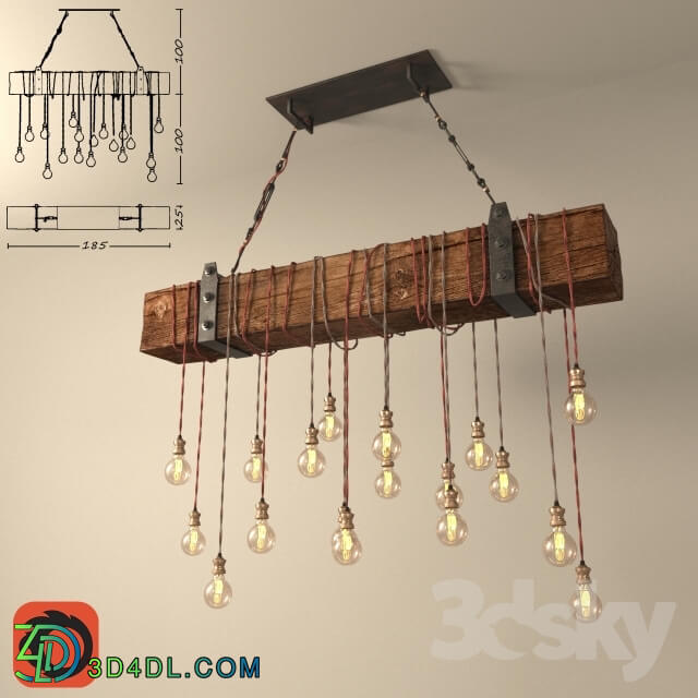 Ceiling light - Chandelier made of wooden beams DIY