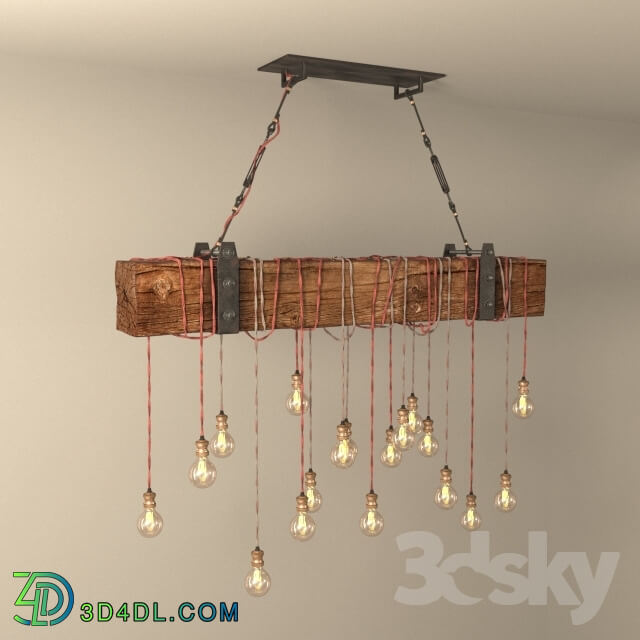 Ceiling light - Chandelier made of wooden beams DIY