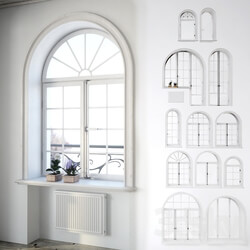 Windows - Set classical arched windows with decor 