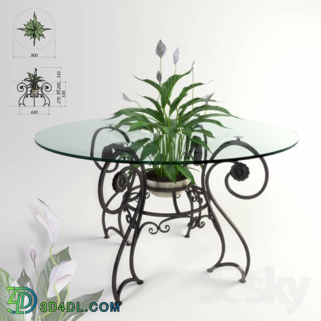 Table - Forged table and plant _quot_Spathiphyllum_quot_