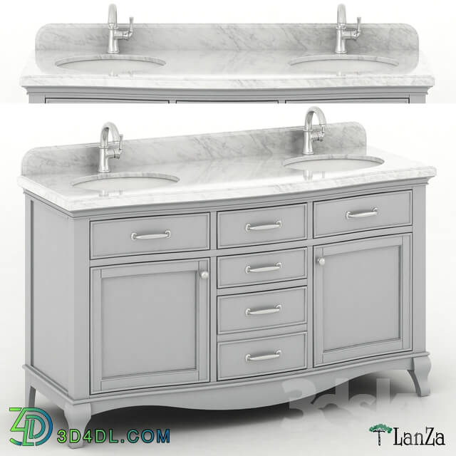 Bathroom furniture - 60 _Double sink wooden vanity with Carrara marble top