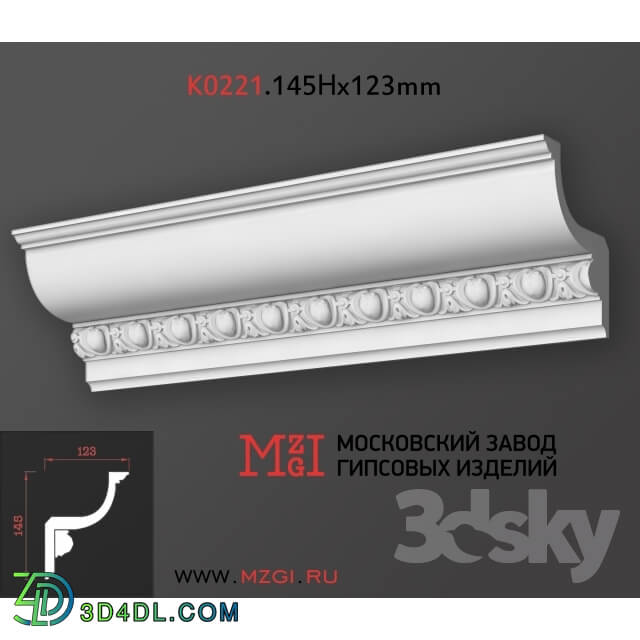 Decorative plaster - Cornices patterned plaster moldings K0221.145Nx123mm