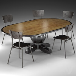 Table _ Chair - Enzo Pine Loft Industrial Metal Oval Dining Table 