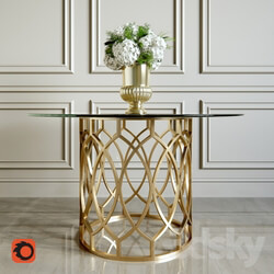 Table - Salon Dining Table with Glass Top_ Bernhardt_ Flowers 