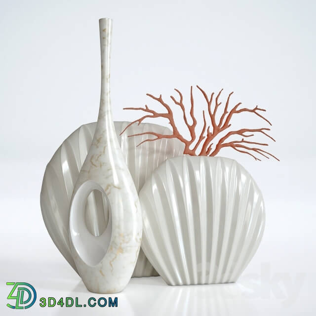 Vase - decorative set _3 vases and coral_