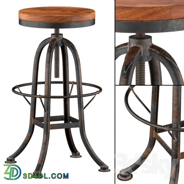 Chair - Oleg Industrial loft Iron Base Reclaimed Wood Bar Counter Stool