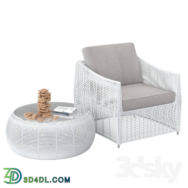 Arm chair - Table and rattan chair