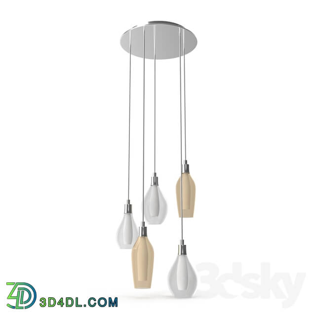 Ceiling light - 95394 LED suspension PONTEVEDRA_ 5x2_5W _G9__ Ø500_ steel_ nickel matt _ glass_ black_ amber