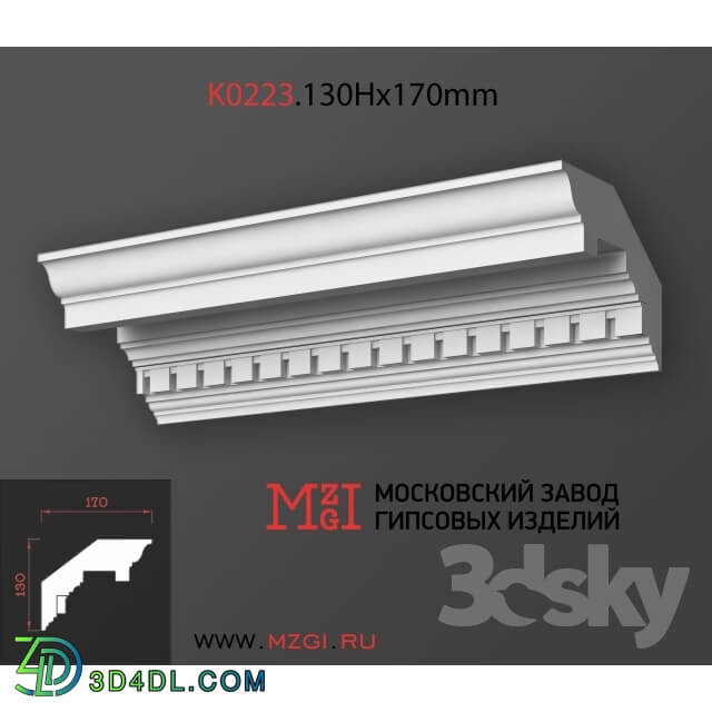 Decorative plaster - Cornices patterned plaster moldings K0223.130Nx170mm