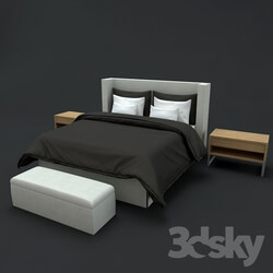 Bed - Modern Luxury black bed with wood table 