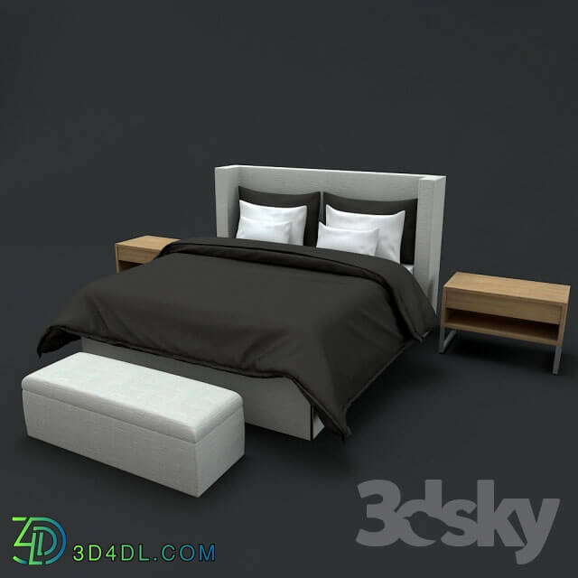 Bed - Modern Luxury black bed with wood table