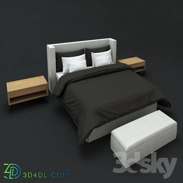 Bed - Modern Luxury black bed with wood table