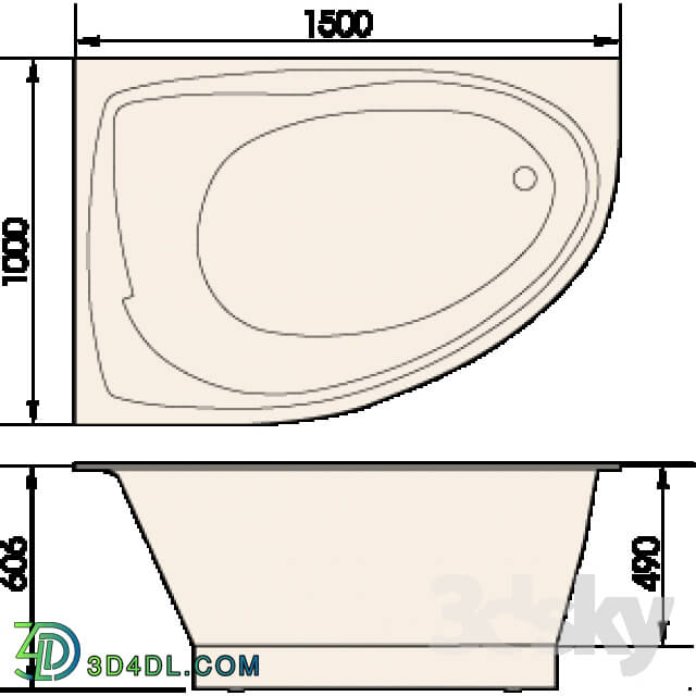 Bathtub - PAA TRE 1500mm x 1000mm x 650mm