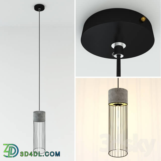 Ceiling light - Long Pencil Concrete Cement Steel Cage Pendant Light