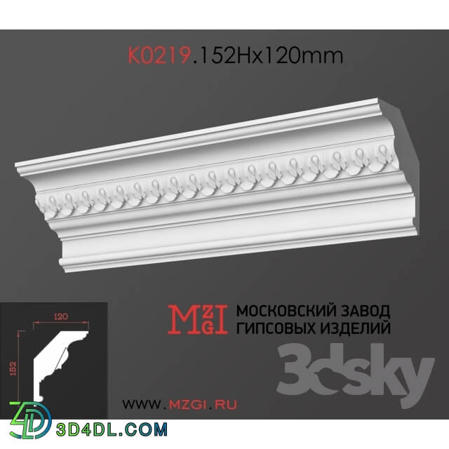 Decorative plaster - Cornices patterned plaster moldings K0219.152Nx120mm