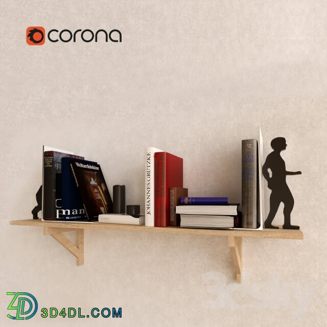 Decorative set - Wood shelf with books Set