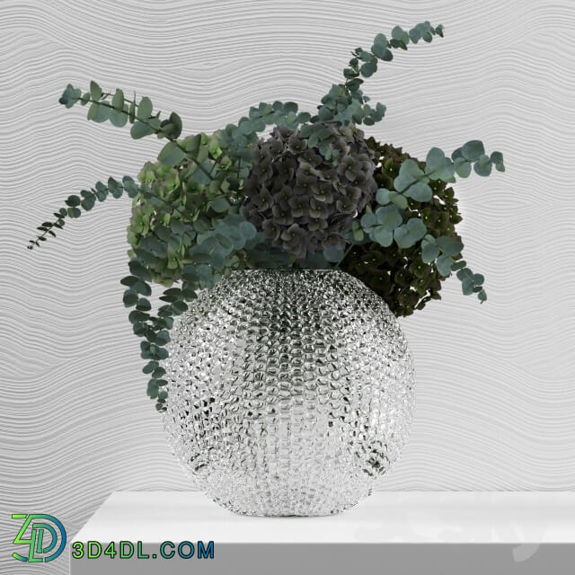 Plant - Green Hydrangeas with Eucaliptus baby blue in Bubble vase