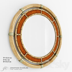 Mirror - Circular nautical style oak and leather mirror 