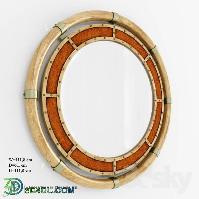 Mirror - Circular nautical style oak and leather mirror
