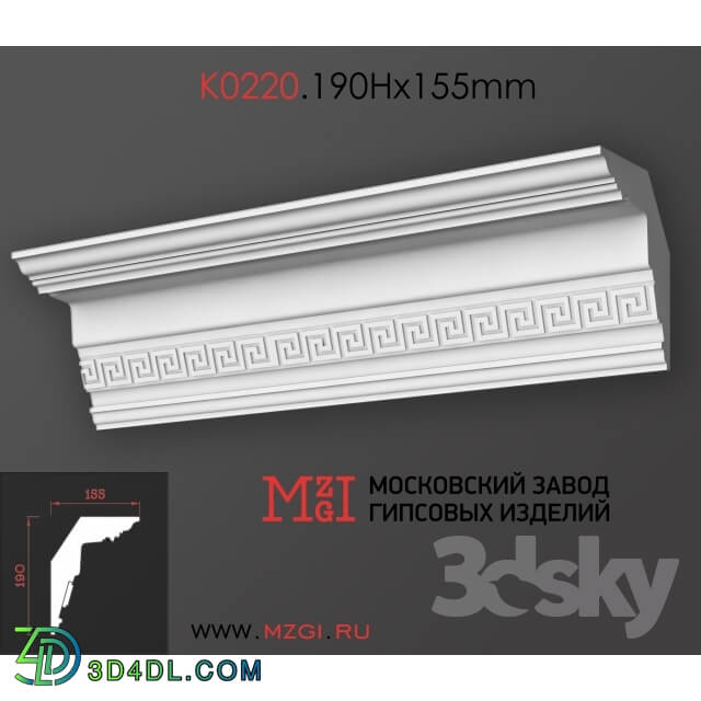 Decorative plaster - Cornices patterned plaster moldings K0220.190Nx155mm