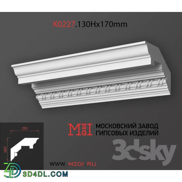 Decorative plaster - Cornices patterned plaster moldings K0227.130Nx170mm