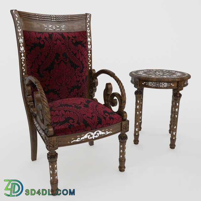 Arm chair - chair and coffee table_ oriental_ oriental