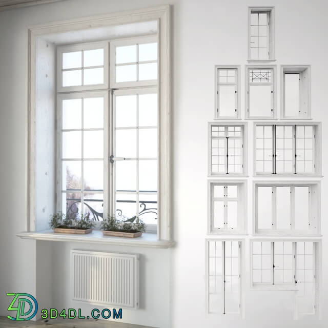 Windows - Set classical windows with decor