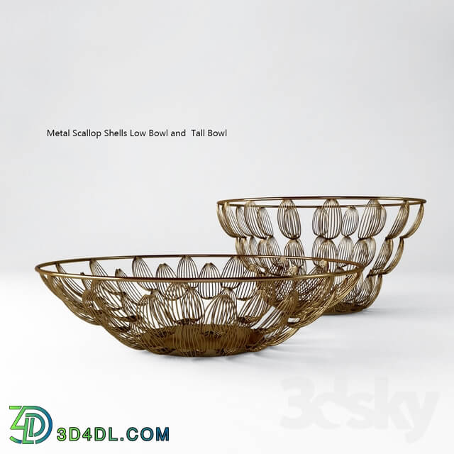 Vase - Metal Scallop Shells Low Bowl and Tall Bowl