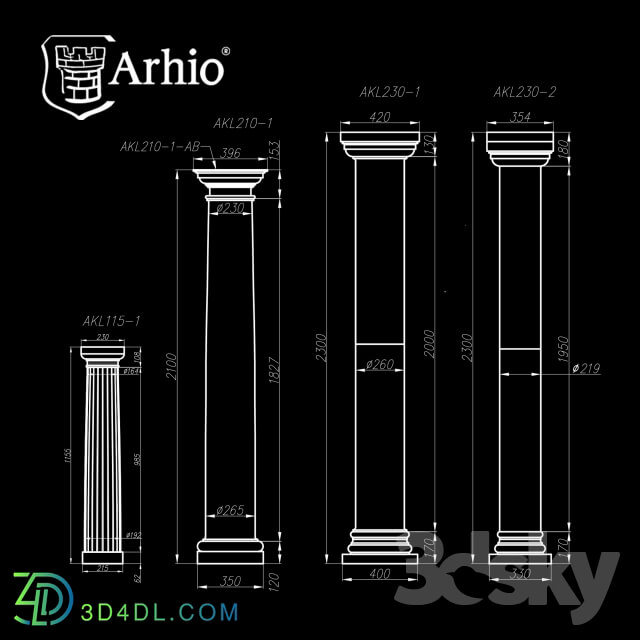 Decorative plaster - The collection of columns_ production Arhio_ _AKL 115-1 - AKL 230-2_