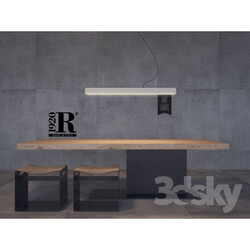Table _ Chair - Table with stools Riva 1920 model LIAM IRON _ pendant light Gant Lights Model C1ressing tablening Group 