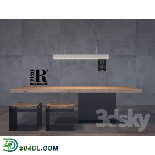 Table _ Chair - Table with stools Riva 1920 model LIAM IRON _ pendant light Gant Lights Model C1ressing tablening Group