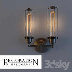 Wall light - RH _ Edison Caged double sconce gunmetal 