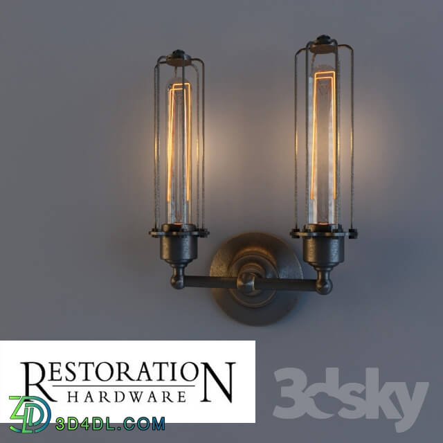 Wall light - RH _ Edison Caged double sconce gunmetal