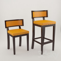 Chair - Stool And Chair wood leather and tacks 
