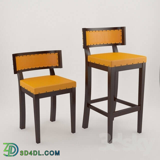 Chair - Stool And Chair wood leather and tacks
