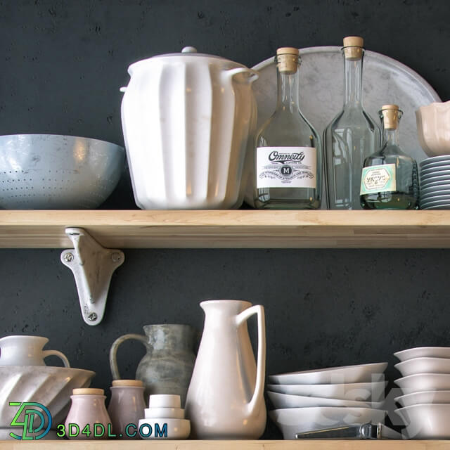 Tableware - Shelf with utensils in bright colors