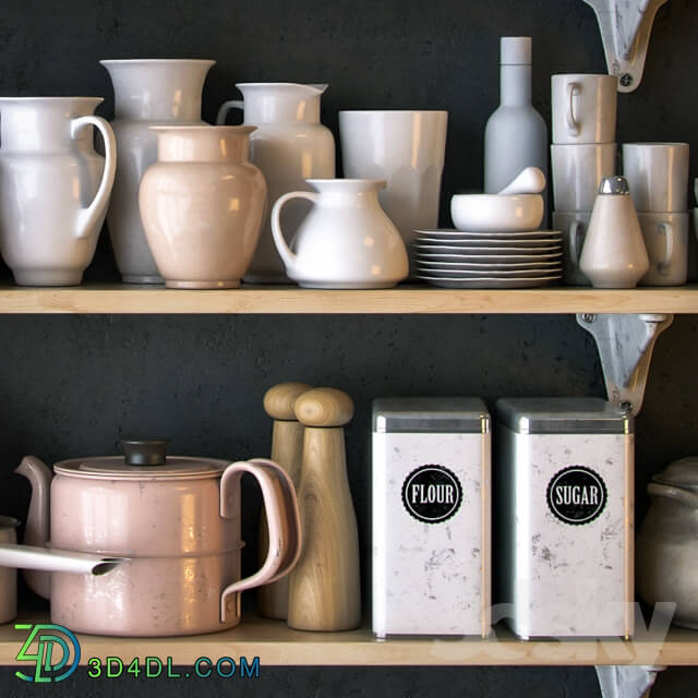 Tableware - Shelf with utensils in bright colors