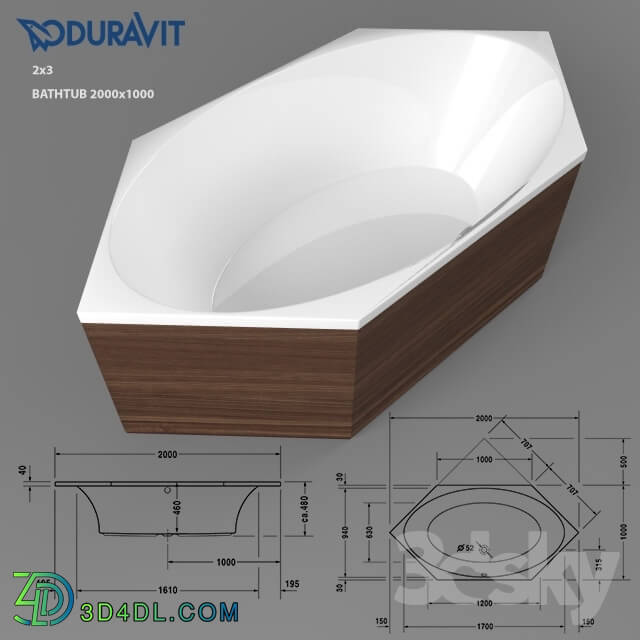 Bathtub - Duravit Bathtub 2 x 3 2000x1000