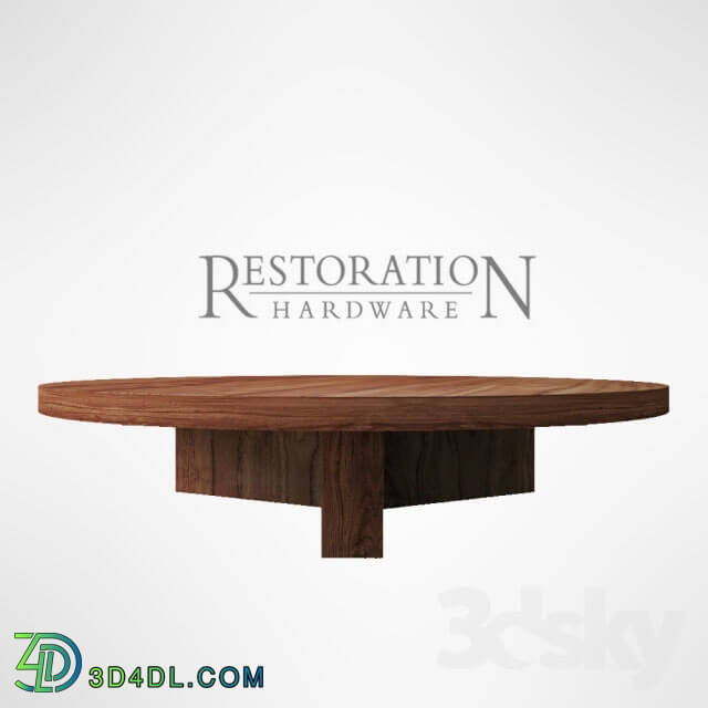 Table - RECLAIMED RUSSIAN OAK PLANK ROUND COFFEE TABLE