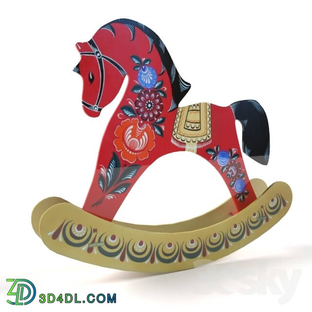 Toy - Rocking horse with Gorodets painting