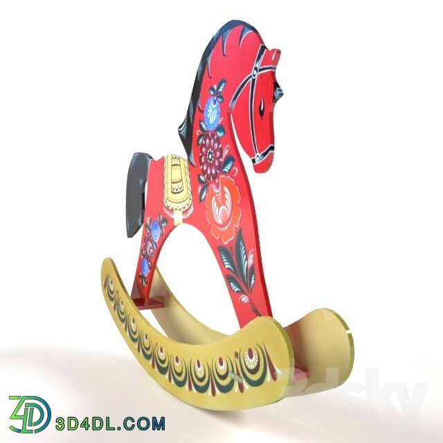 Toy - Rocking horse with Gorodets painting