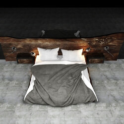 Bed - Bed with wooden headboard 