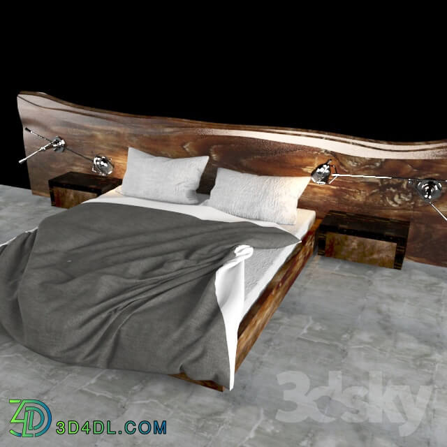 Bed - Bed with wooden headboard